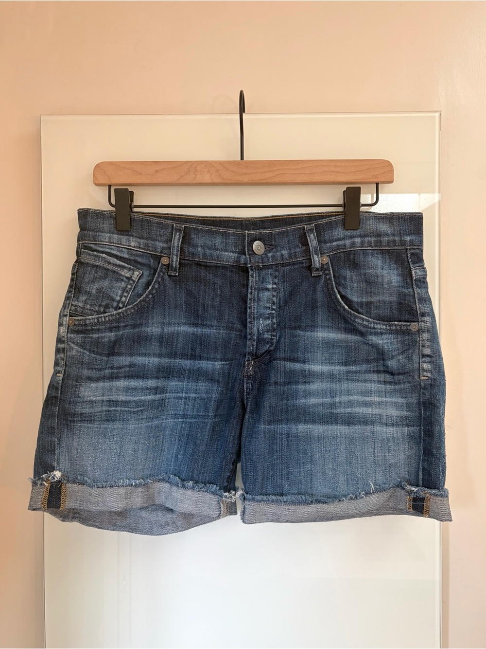 Citizens of Humanity Dark Wash Denim Roll-Cuff Shorts